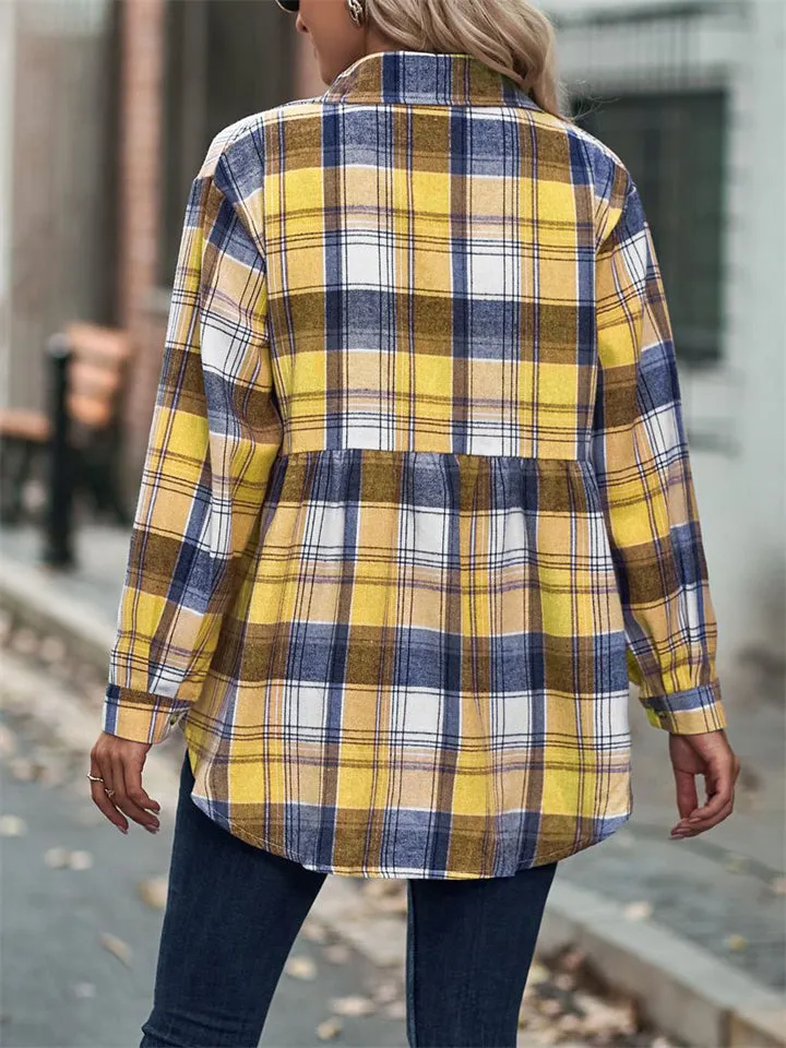 Trendy Lapel Long Sleeve Pockets Women's Cozy Blouses