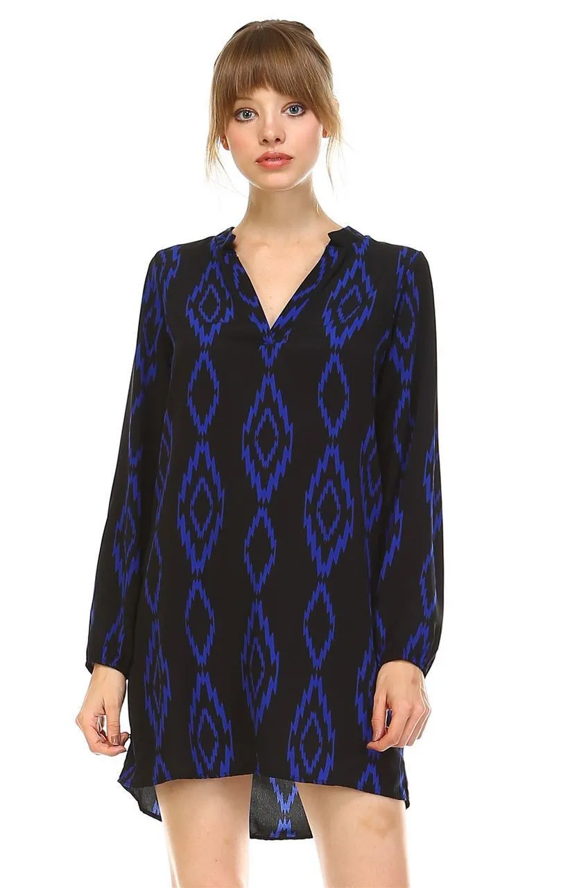 Tunic Top Blouse Tribal Diamond Black Navy Blue