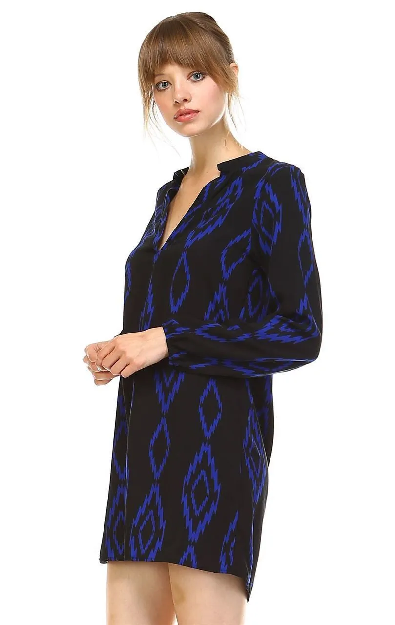 Tunic Top Blouse Tribal Diamond Black Navy Blue