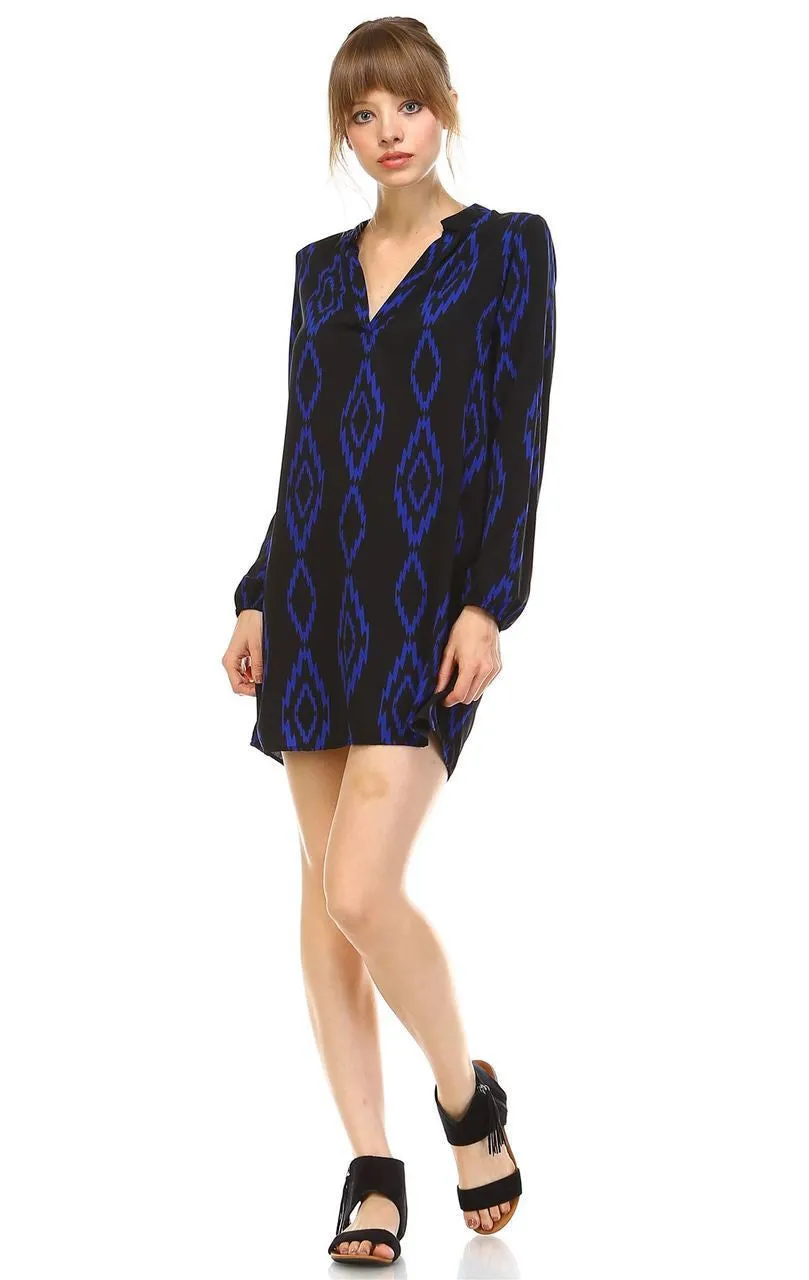 Tunic Top Blouse Tribal Diamond Black Navy Blue