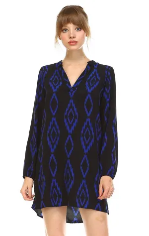 Tunic Top Blouse Tribal Diamond Black Navy Blue