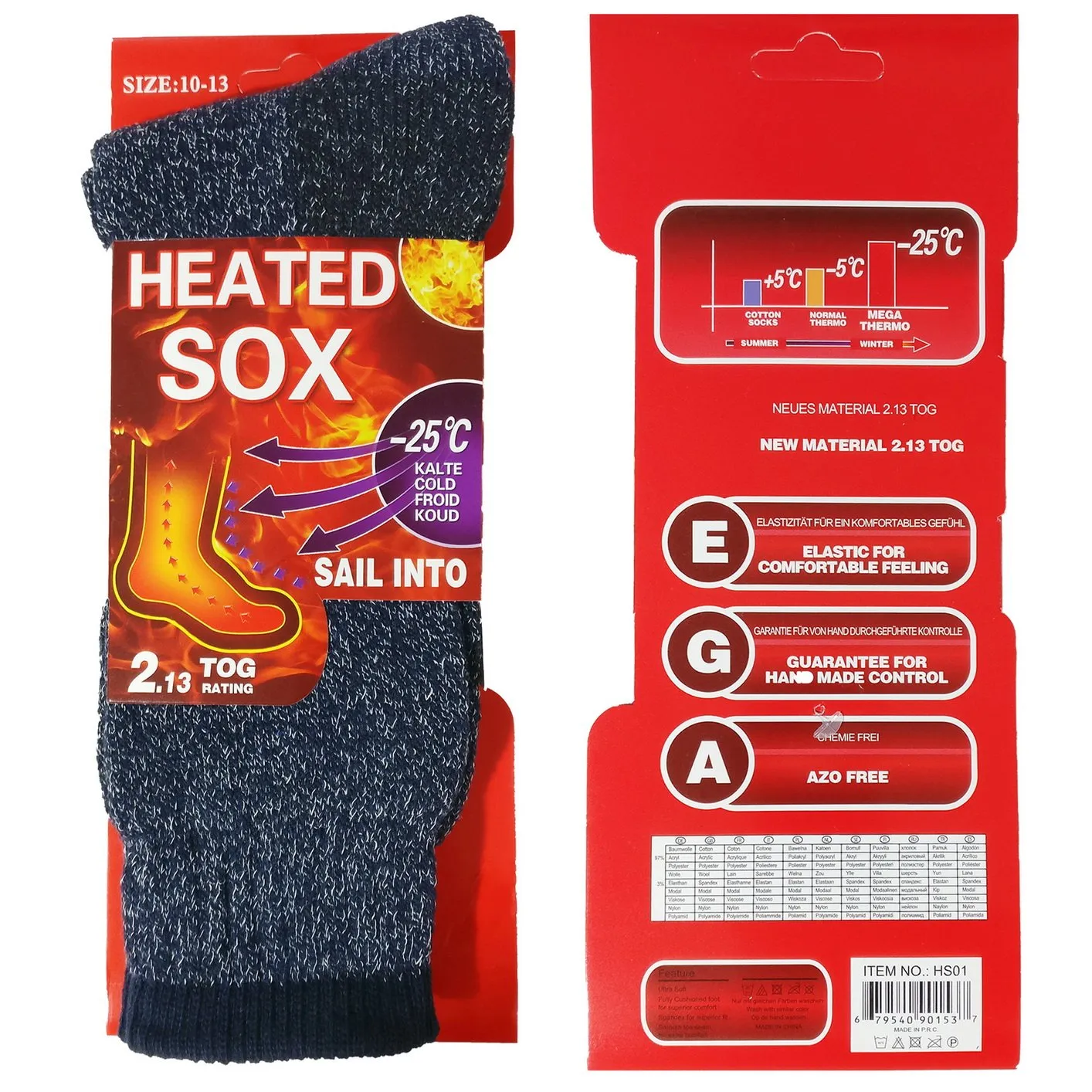 *USBingoshop 2 Pairs Men's Heat Thick Insulated Wool Winter Thermal Socks 10-13 (2PK-Blue-HS1)