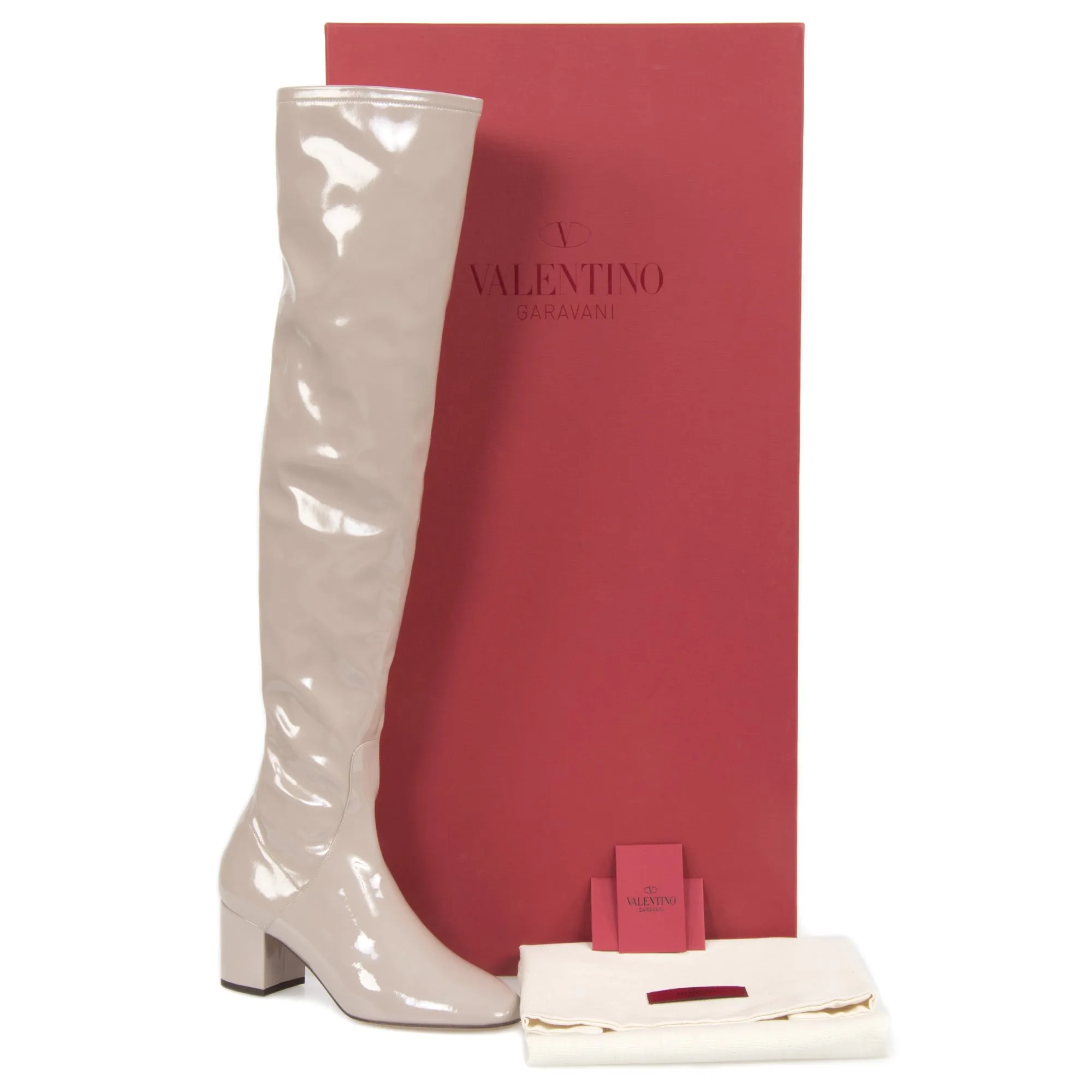 Valentino Patent Leather Over The Knee Boots | Poudre | Size 39.5
