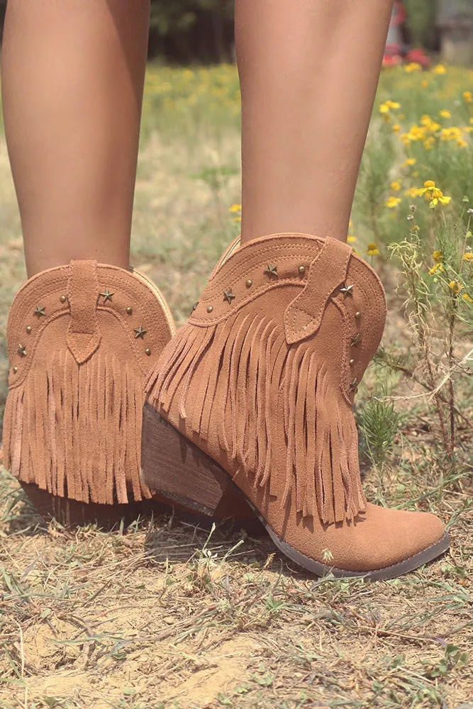Very Volatile | Deerwood Fringe Western Bootie Brown