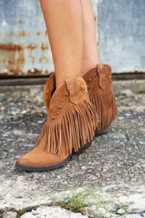 Very Volatile | Deerwood Fringe Western Bootie Brown