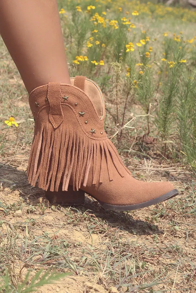 Very Volatile | Deerwood Fringe Western Bootie Brown