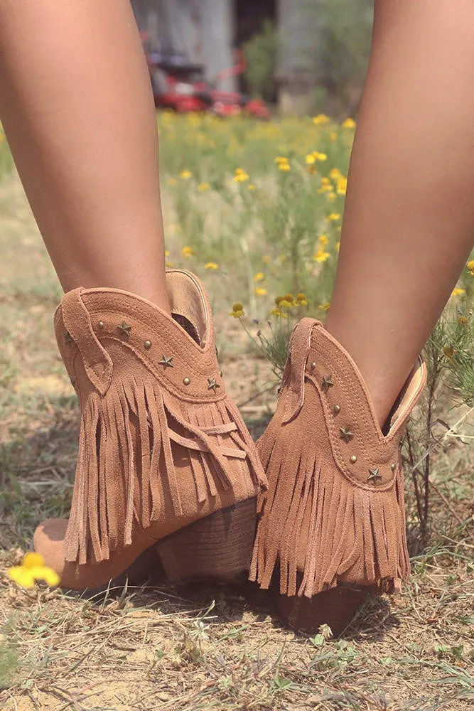 Very Volatile | Deerwood Fringe Western Bootie Brown