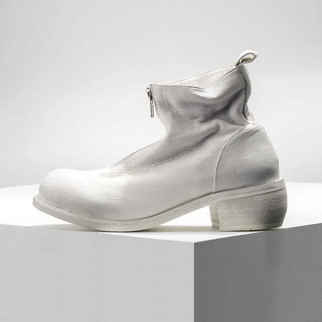 Vintage Genuine Leather Zip Boots Men Round Toe Ankle Riding Boots Luxury Brand Men Casual Shoes White High Top Sneakers 38-44
