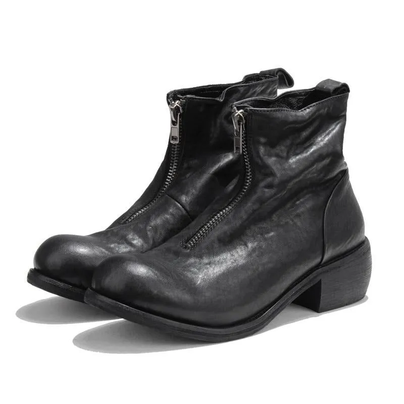 Vintage Genuine Leather Zip Boots Men Round Toe Ankle Riding Boots Luxury Brand Men Casual Shoes White High Top Sneakers 38-44