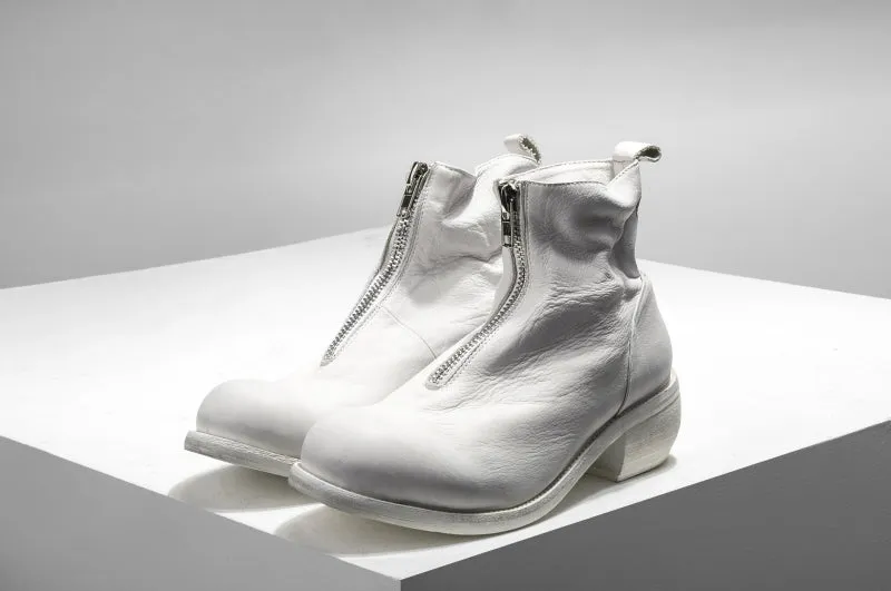 Vintage Genuine Leather Zip Boots Men Round Toe Ankle Riding Boots Luxury Brand Men Casual Shoes White High Top Sneakers 38-44