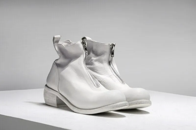 Vintage Genuine Leather Zip Boots Men Round Toe Ankle Riding Boots Luxury Brand Men Casual Shoes White High Top Sneakers 38-44