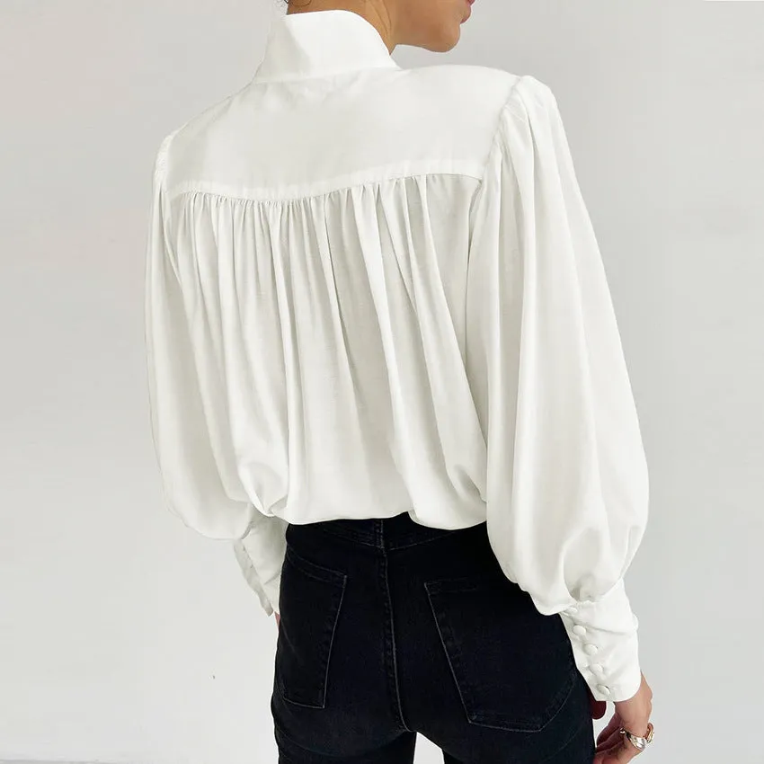 Vintage Lantern Sleeve Single-breasted Stand-up Collar Shirts