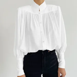 Vintage Lantern Sleeve Single-breasted Stand-up Collar Shirts