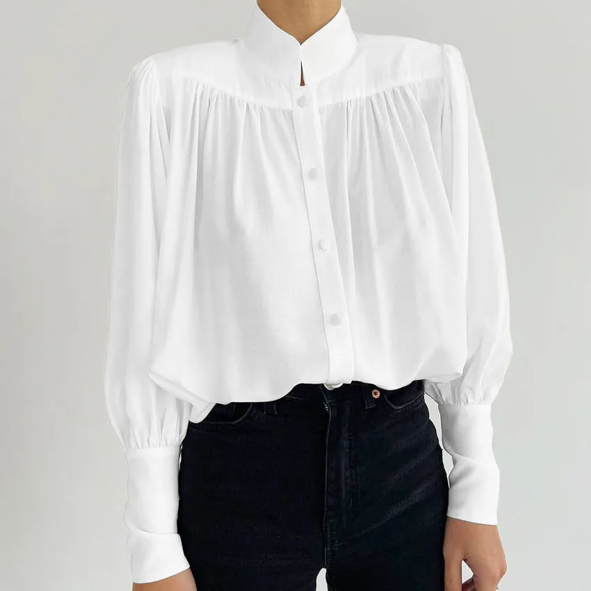 Vintage Lantern Sleeve Single-breasted Stand-up Collar Shirts