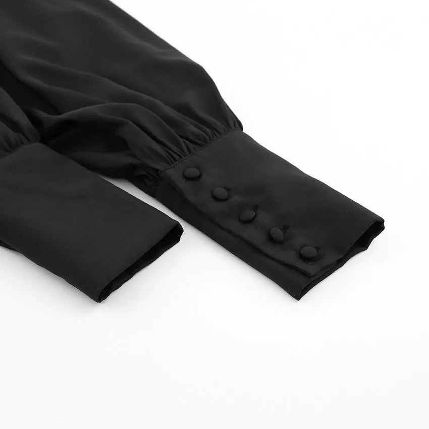 Vintage Lantern Sleeve Single-breasted Stand-up Collar Shirts