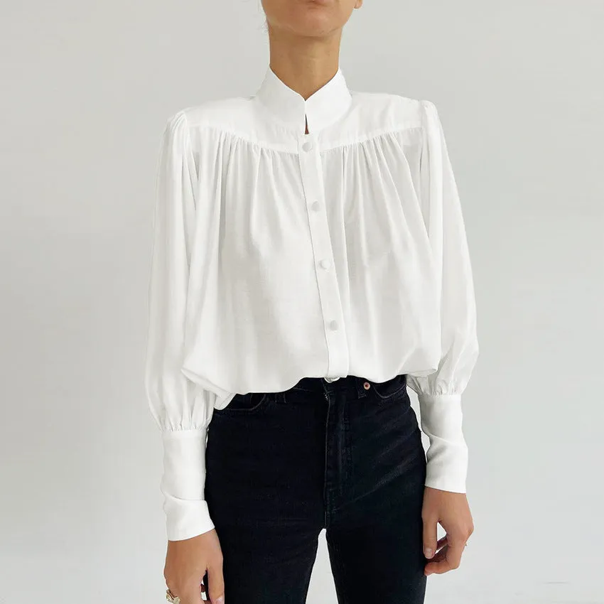 Vintage Lantern Sleeve Single-breasted Stand-up Collar Shirts