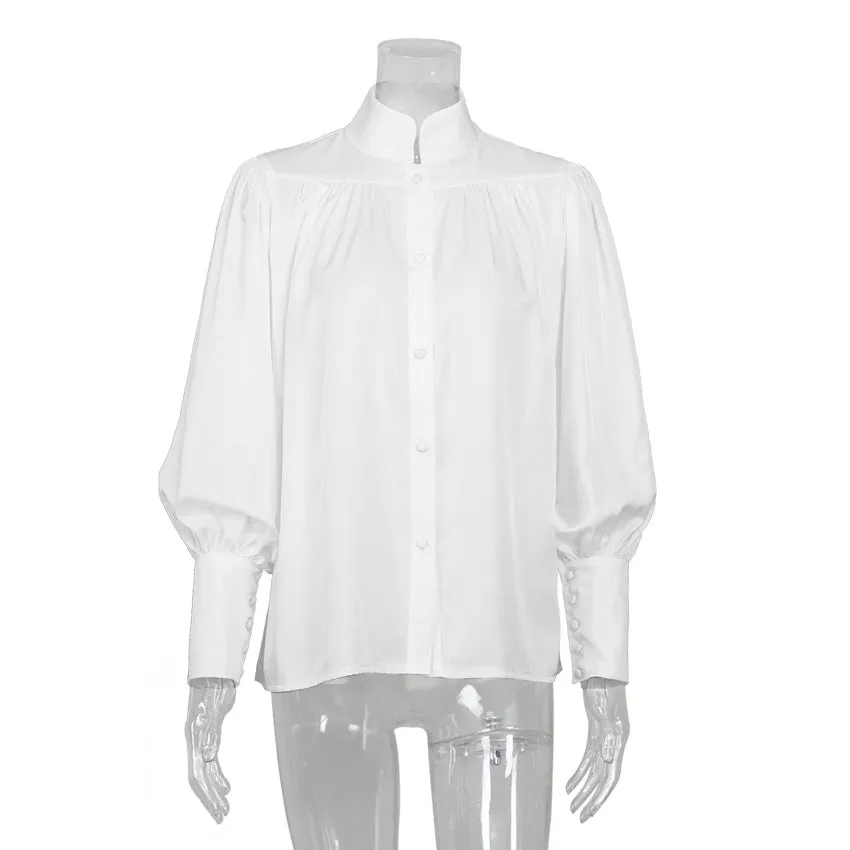 Vintage Lantern Sleeve Single-breasted Stand-up Collar Shirts