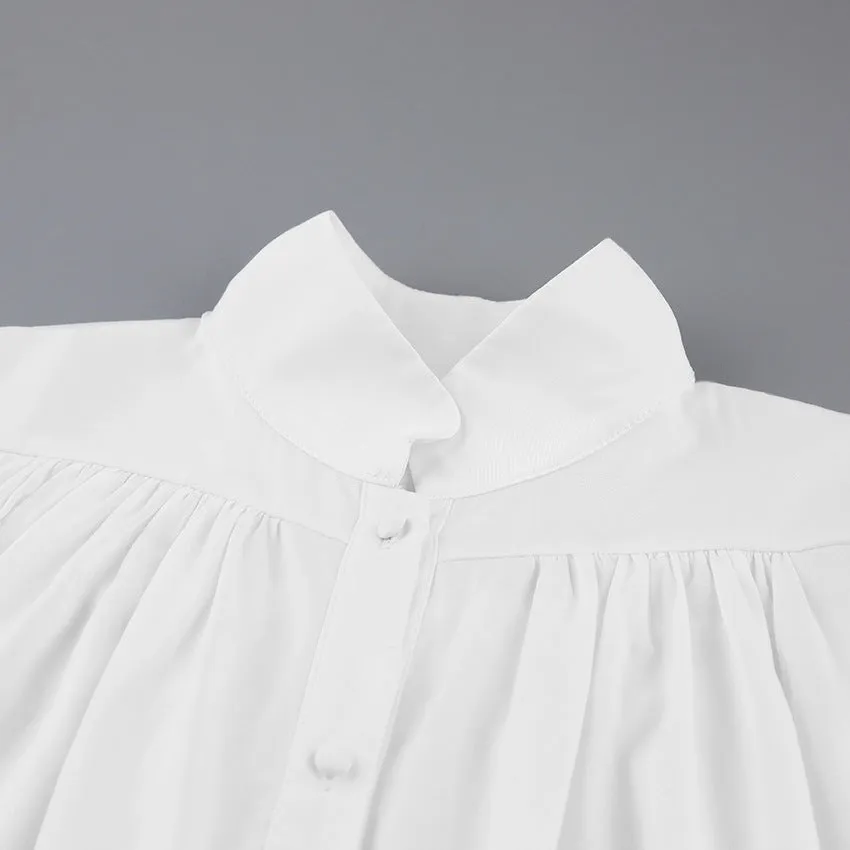 Vintage Lantern Sleeve Single-breasted Stand-up Collar Shirts