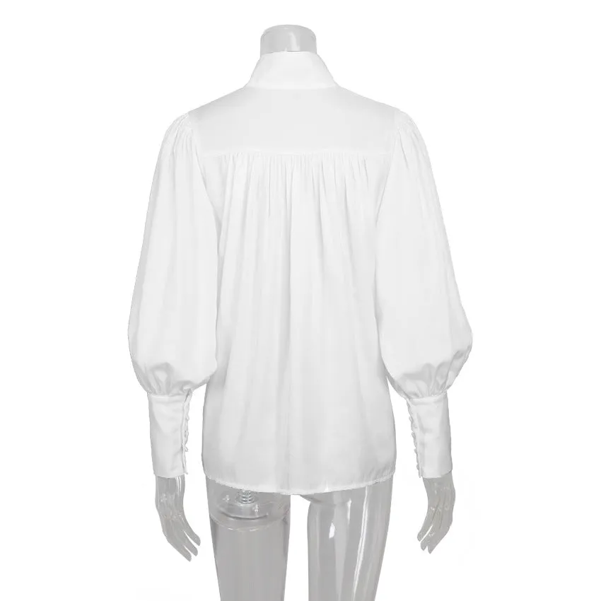 Vintage Lantern Sleeve Single-breasted Stand-up Collar Shirts