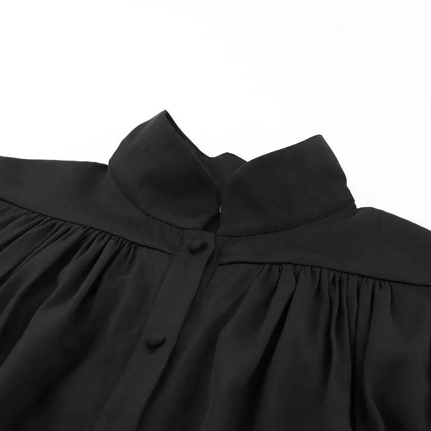 Vintage Lantern Sleeve Single-breasted Stand-up Collar Shirts