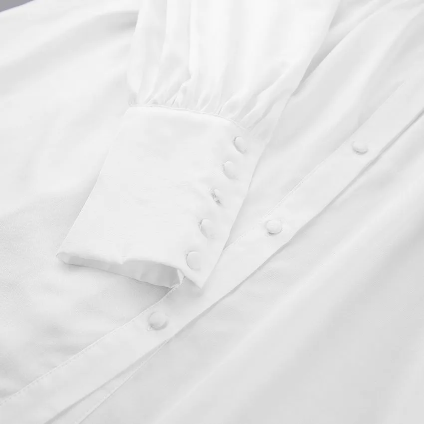 Vintage Lantern Sleeve Single-breasted Stand-up Collar Shirts