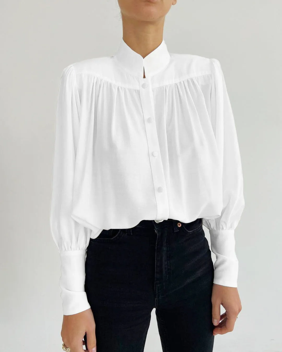 Vintage Lantern Sleeve Single-breasted Stand-up Collar Shirts