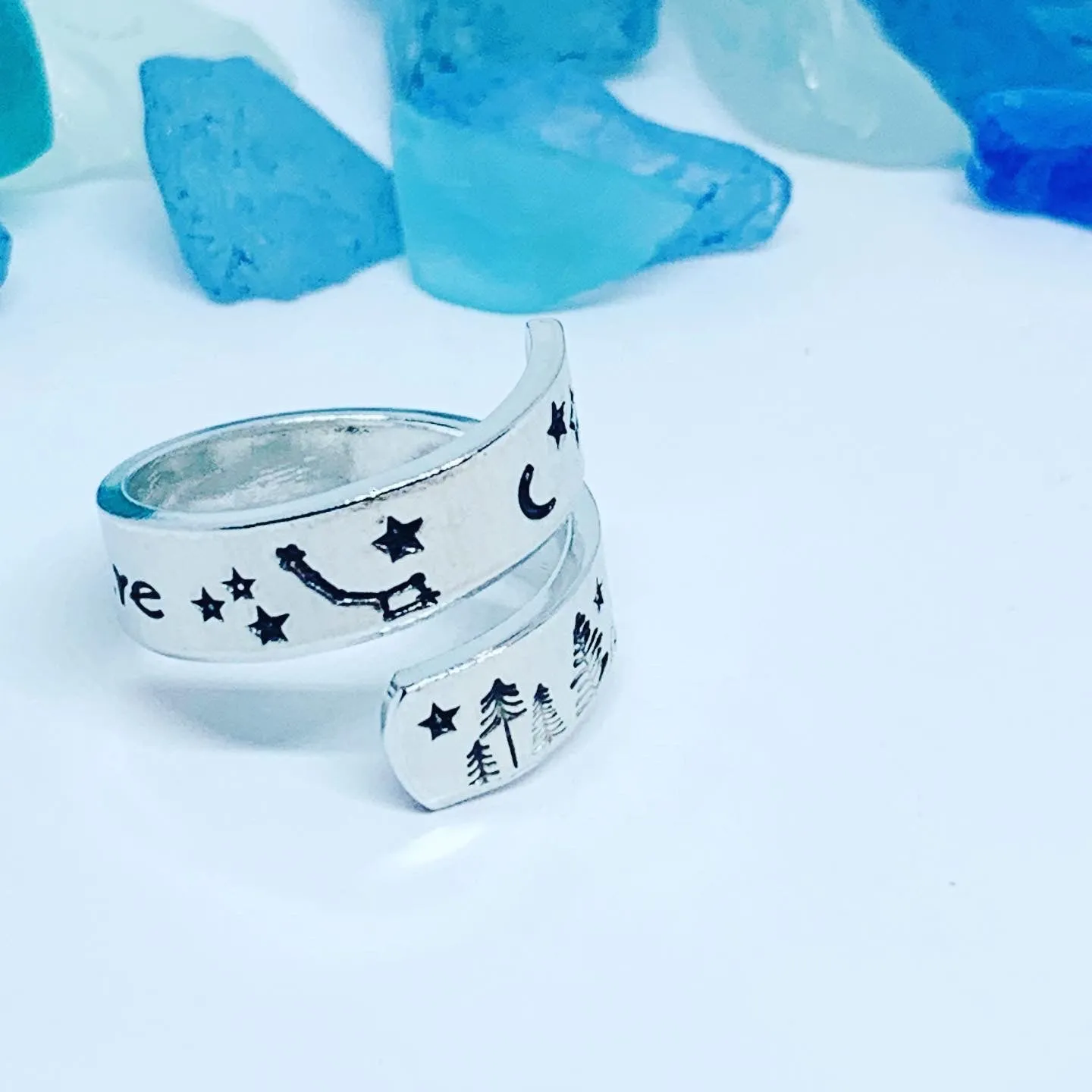 Wander More Hand Stamped Wrap Ring | Nature Lover | Outdoorsy Hiker | Gift for Her | Mountain Wrap Ring | Valentine’s Gift | Trees Mountains