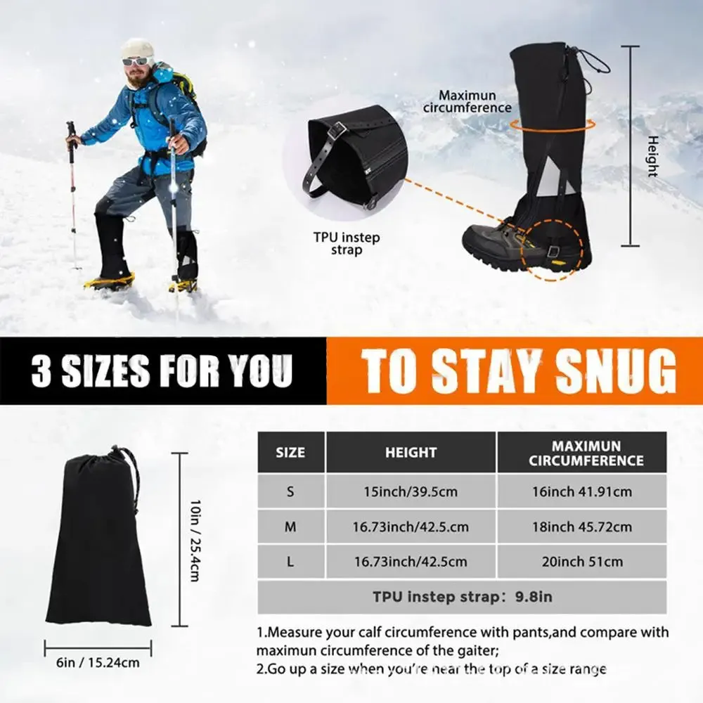 Waterproof Adjustable Leg Gaiters Dirt-Proof Ripstop Hiking Gaiters Adjustable Breathable Shoe Gaiters For Hunting Mountain