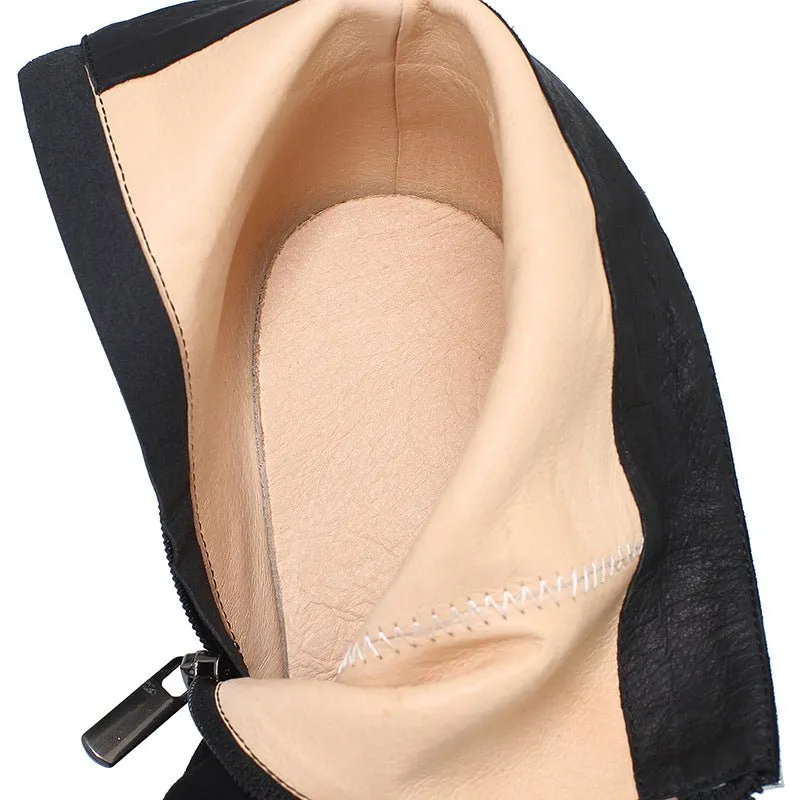 Waterproof Platform Leather Side Zipper Rhinestone Tassel Boots