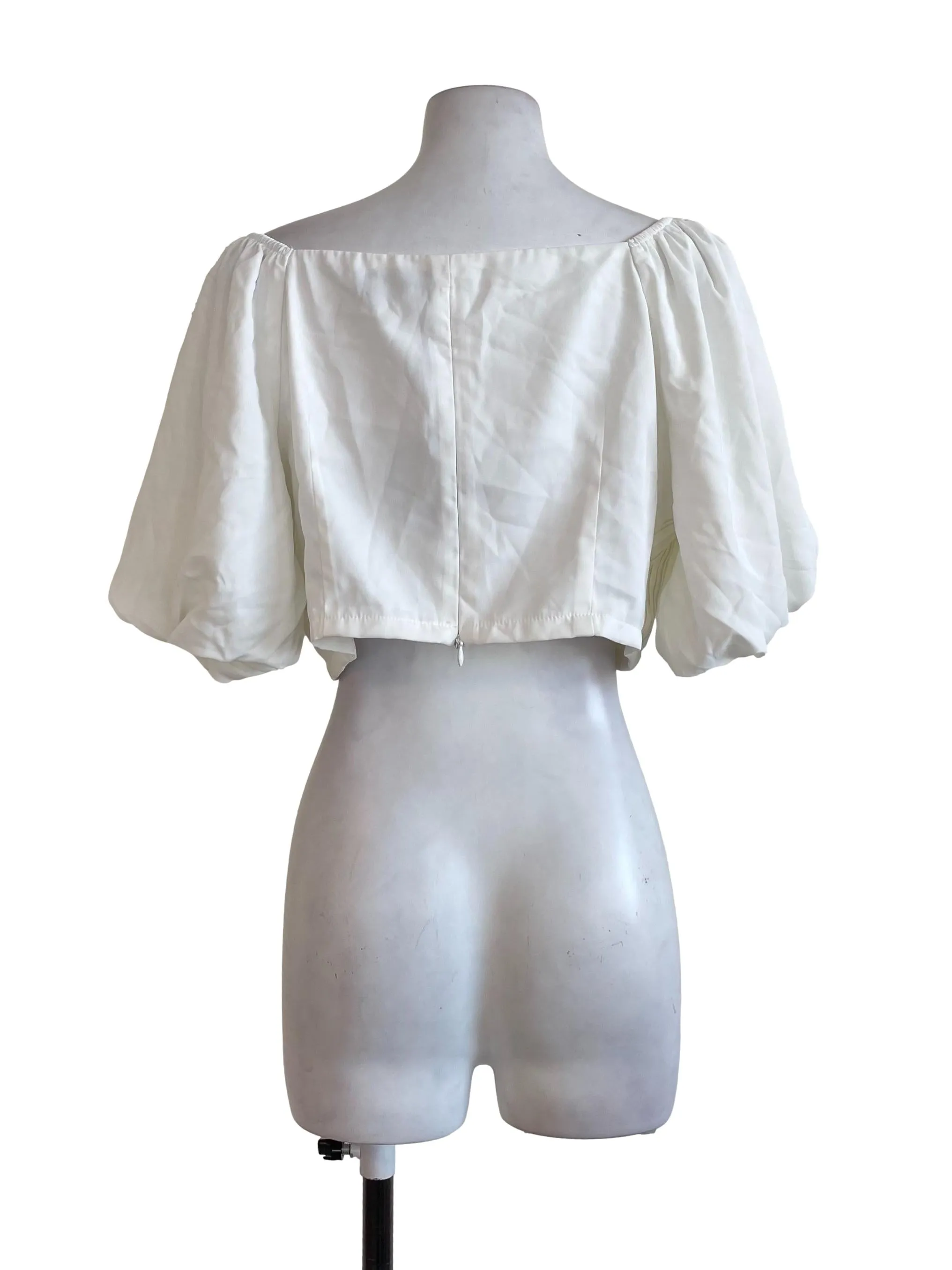White Accordion Puff Sleeves Top