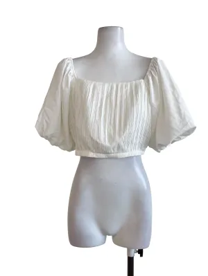 White Accordion Puff Sleeves Top