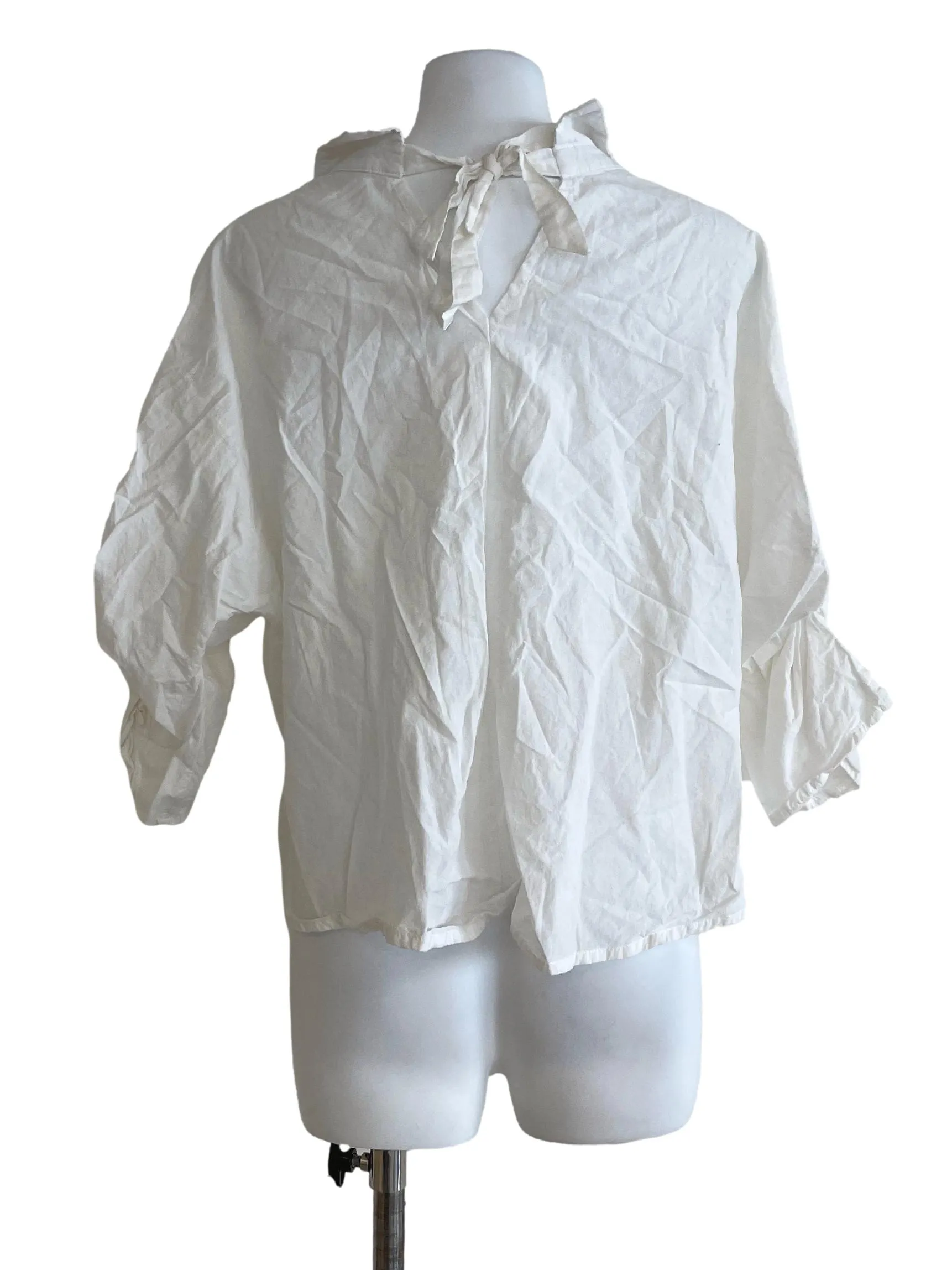 White Batwing Button Up Top