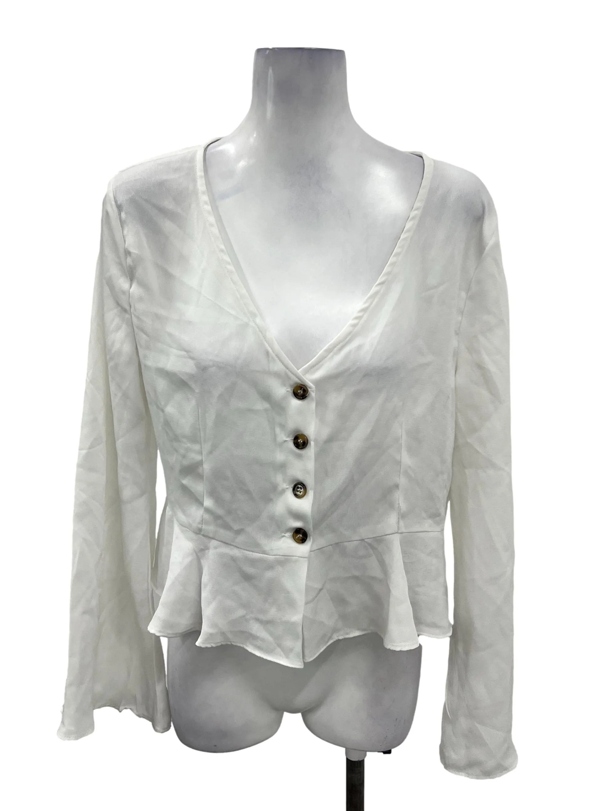 White Button Long Sleeve Top