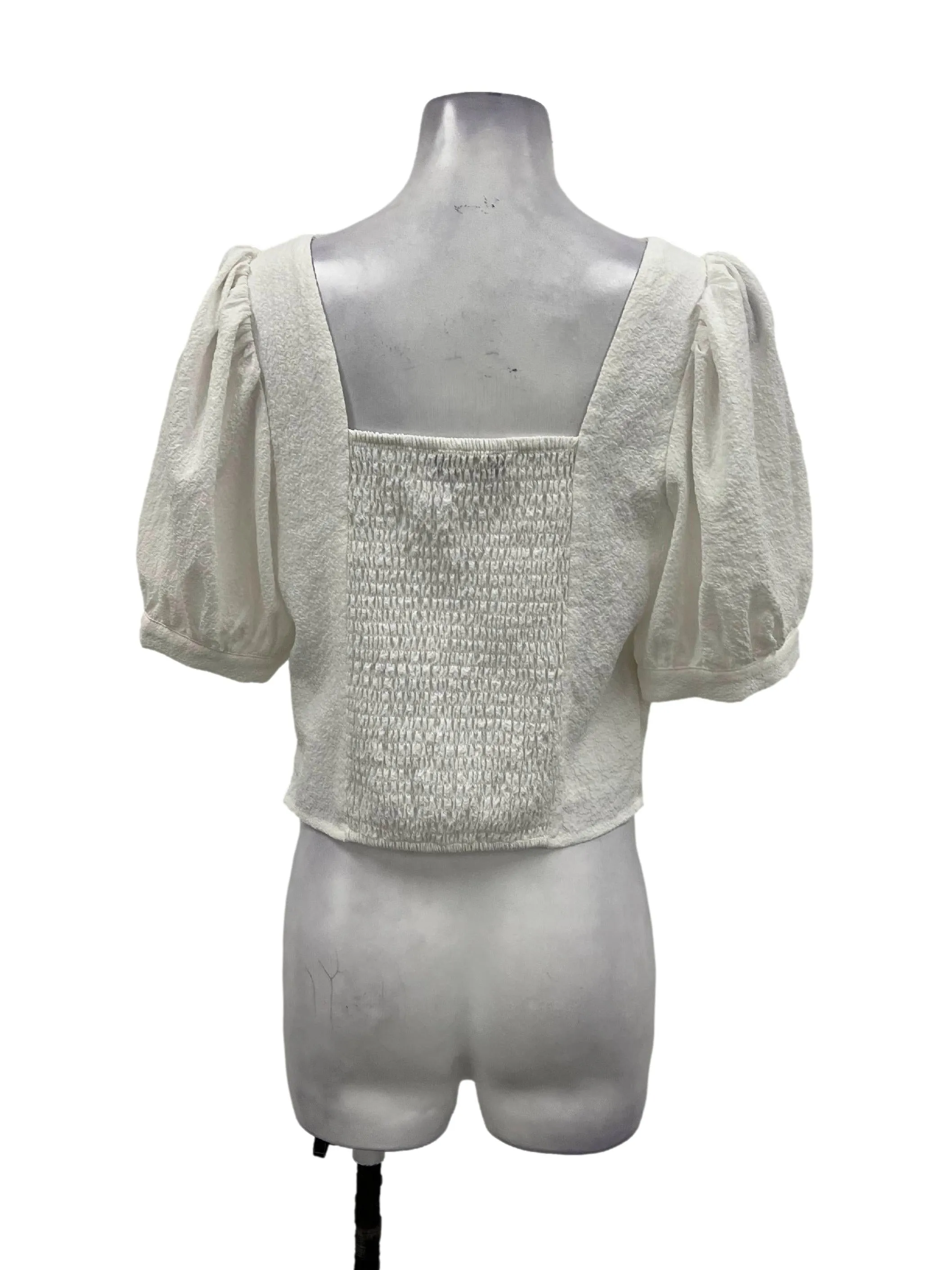 White Textured Puff Sleeve Top