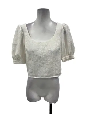 White Textured Puff Sleeve Top