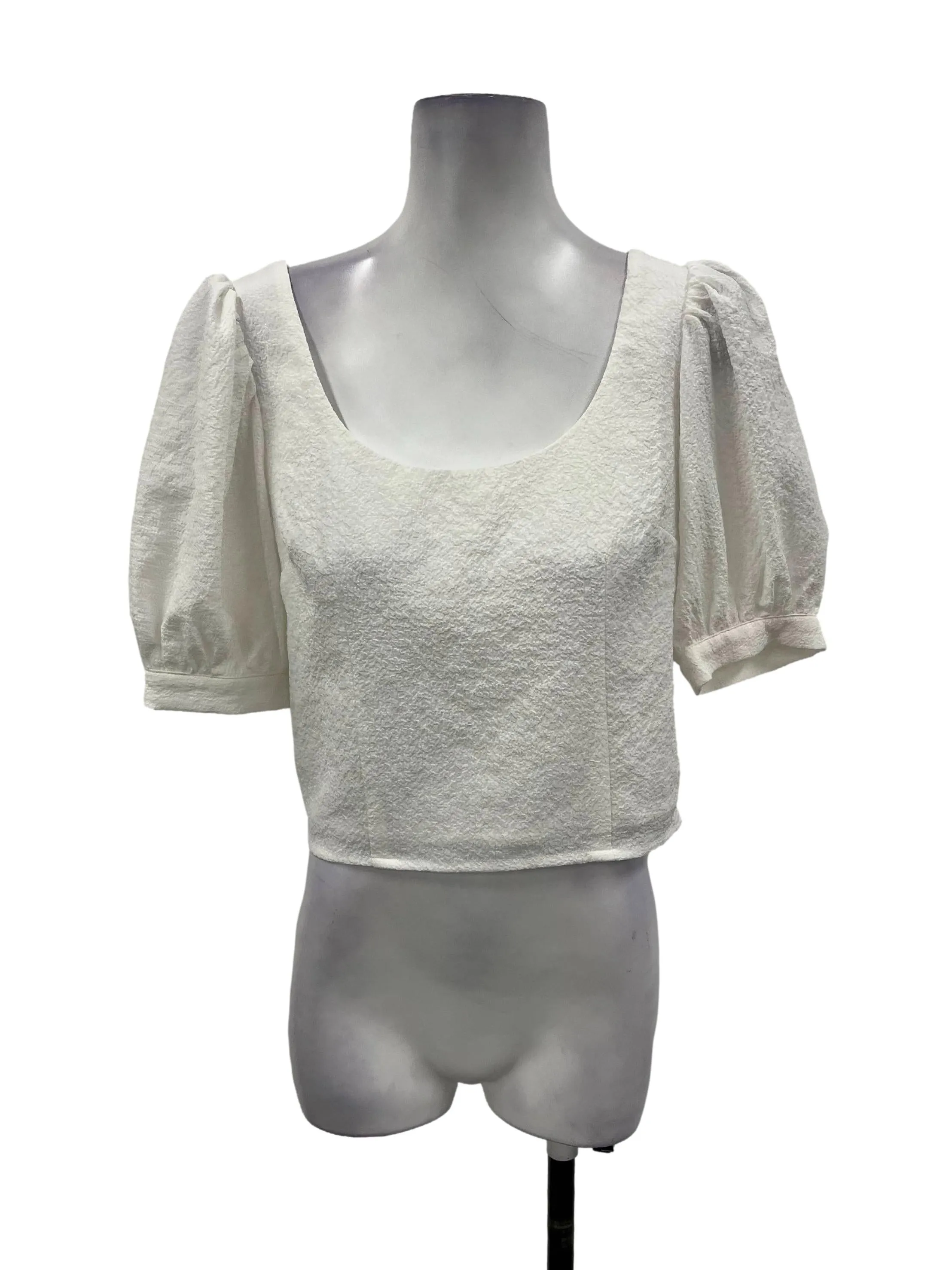 White Textured Puff Sleeve Top