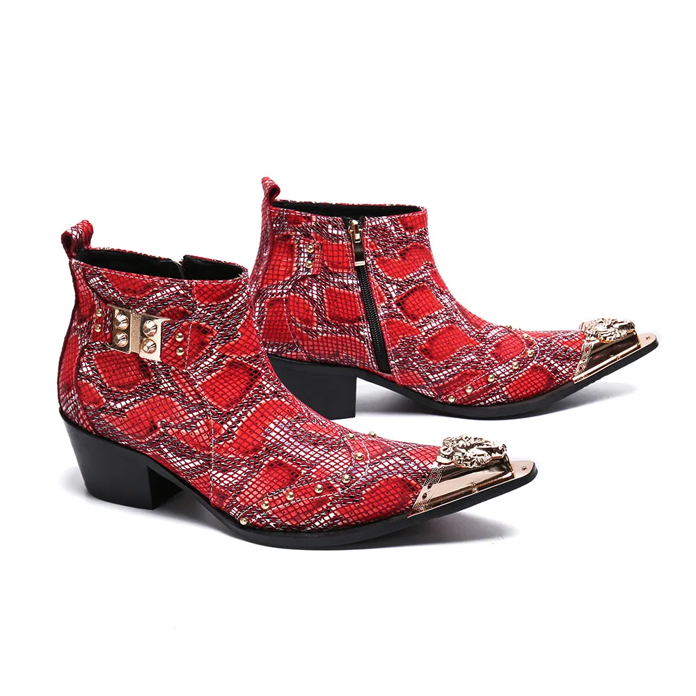 Winter Fashion Printing Men Ankle Boots Increase Heightening Party Dress Boots Genuine Leather Short Boots Male