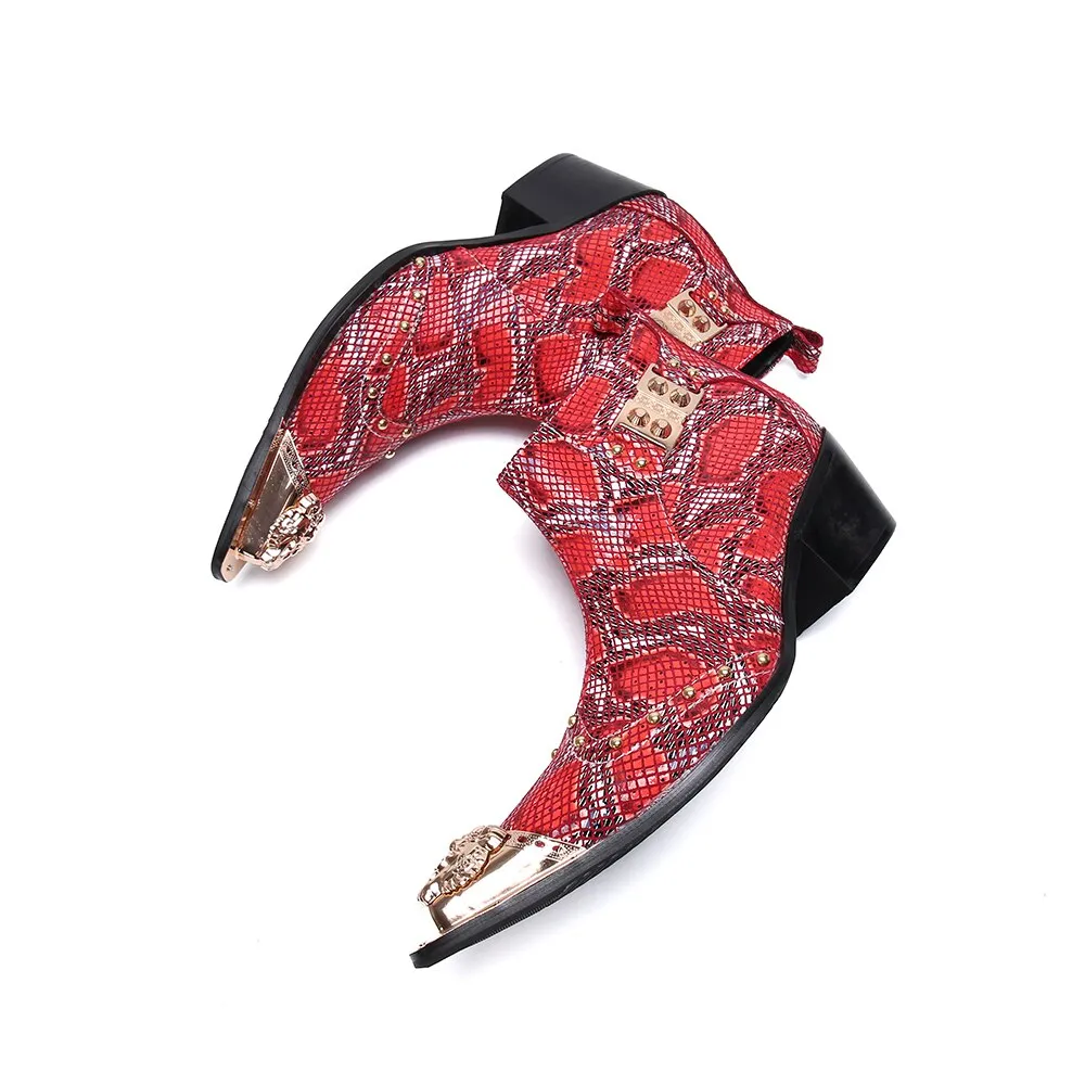 Winter Fashion Printing Men Ankle Boots Increase Heightening Party Dress Boots Genuine Leather Short Boots Male