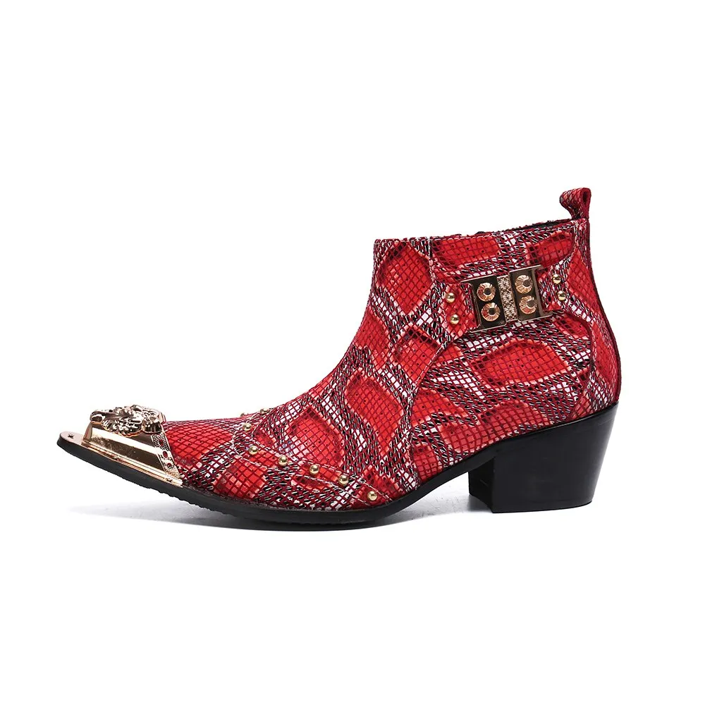 Winter Fashion Printing Men Ankle Boots Increase Heightening Party Dress Boots Genuine Leather Short Boots Male