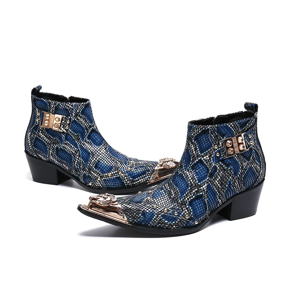 Winter Fashion Printing Men Ankle Boots Increase Heightening Party Dress Boots Genuine Leather Short Boots Male