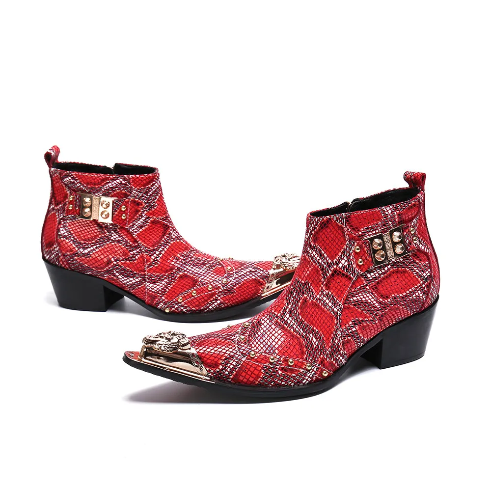 Winter Fashion Printing Men Ankle Boots Increase Heightening Party Dress Boots Genuine Leather Short Boots Male