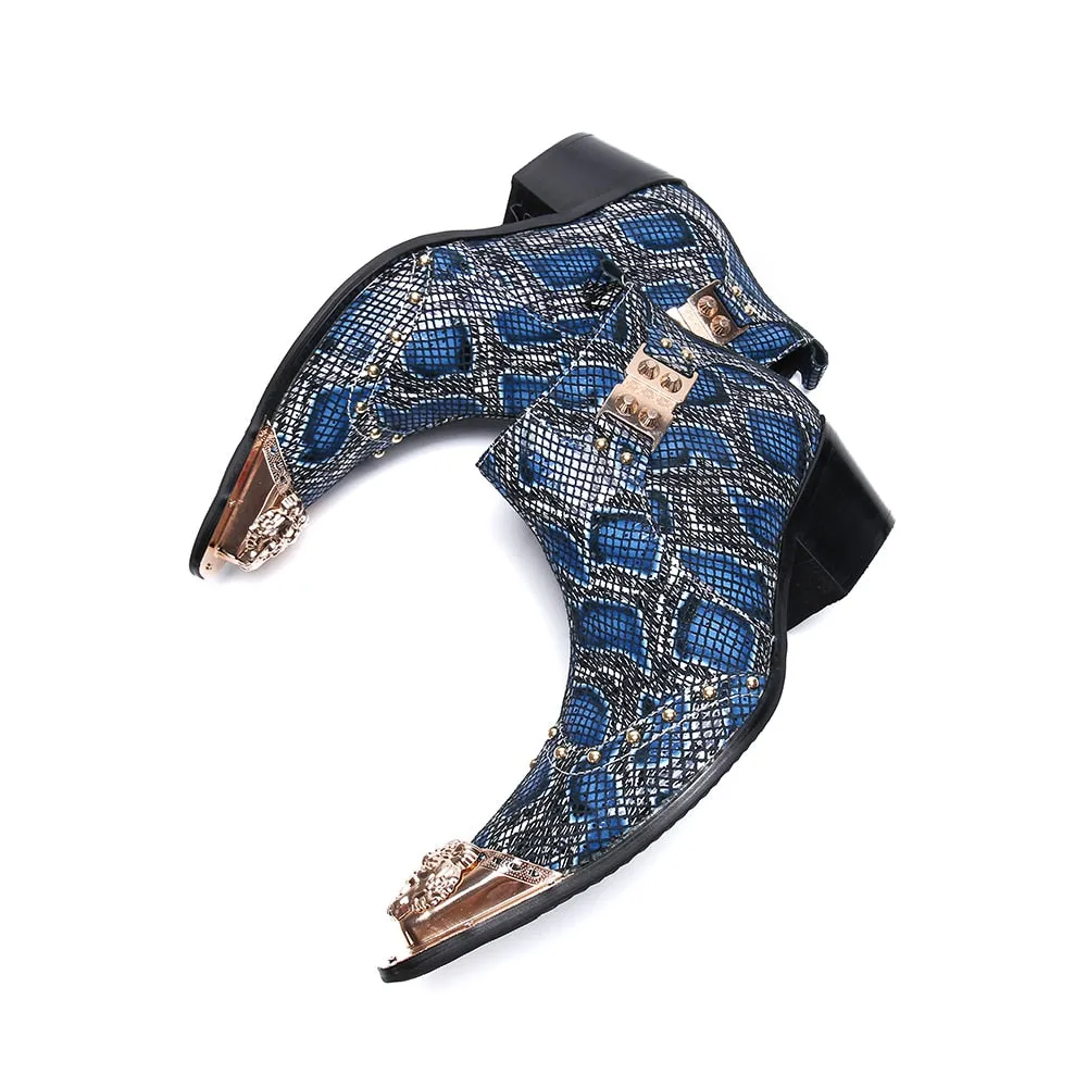 Winter Fashion Printing Men Ankle Boots Increase Heightening Party Dress Boots Genuine Leather Short Boots Male