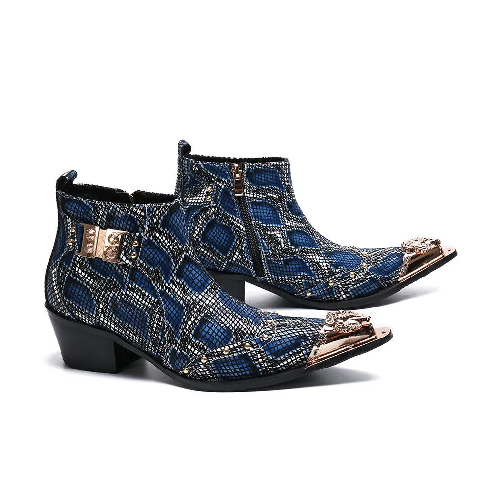 Winter Fashion Printing Men Ankle Boots Increase Heightening Party Dress Boots Genuine Leather Short Boots Male