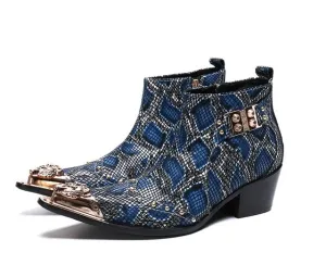 Winter Fashion Printing Men Ankle Boots Increase Heightening Party Dress Boots Genuine Leather Short Boots Male