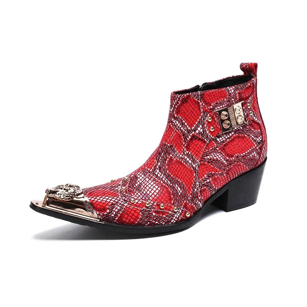 Winter Fashion Printing Men Ankle Boots Increase Heightening Party Dress Boots Genuine Leather Short Boots Male