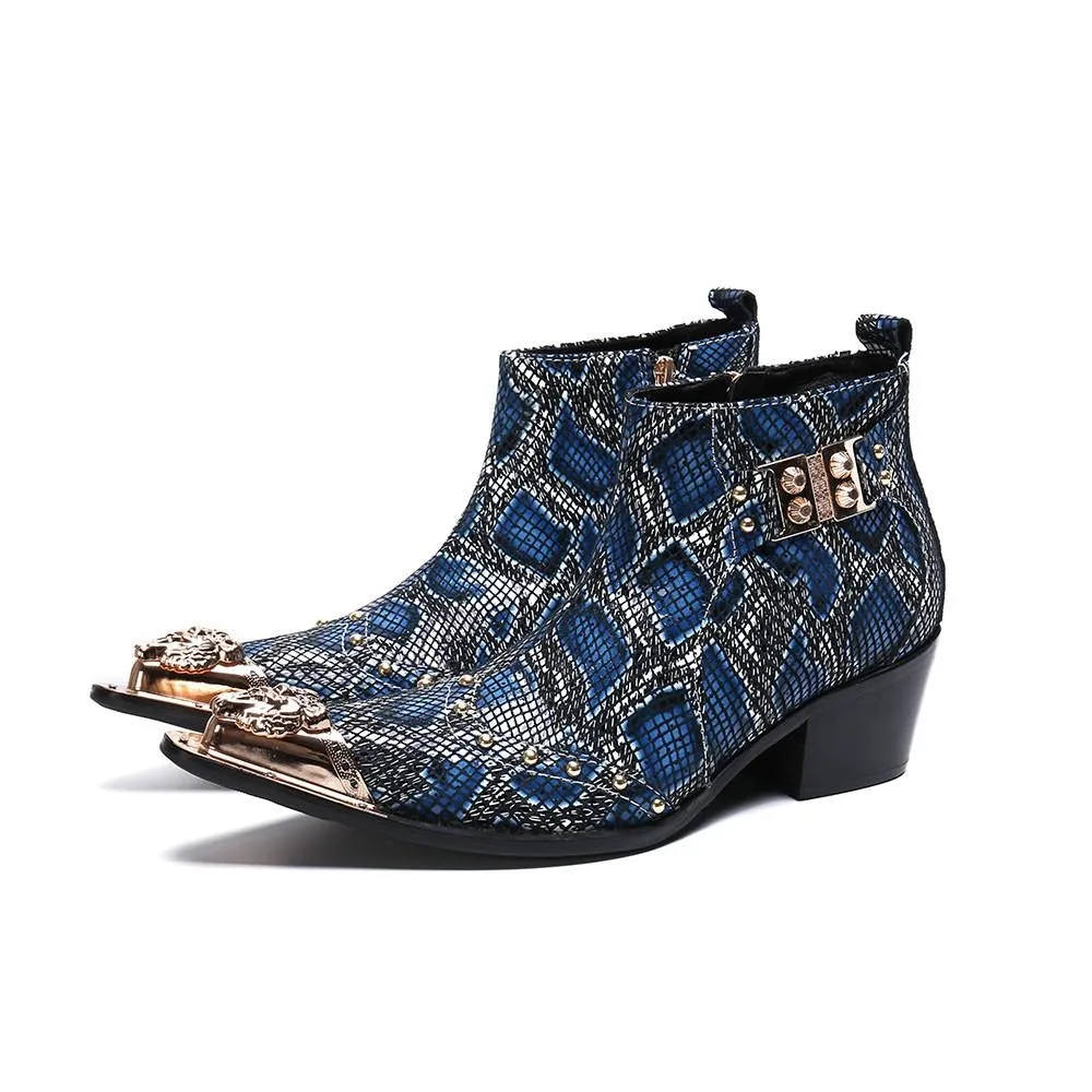 Winter Fashion Printing Men Ankle Boots Increase Heightening Party Dress Boots Genuine Leather Short Boots Male