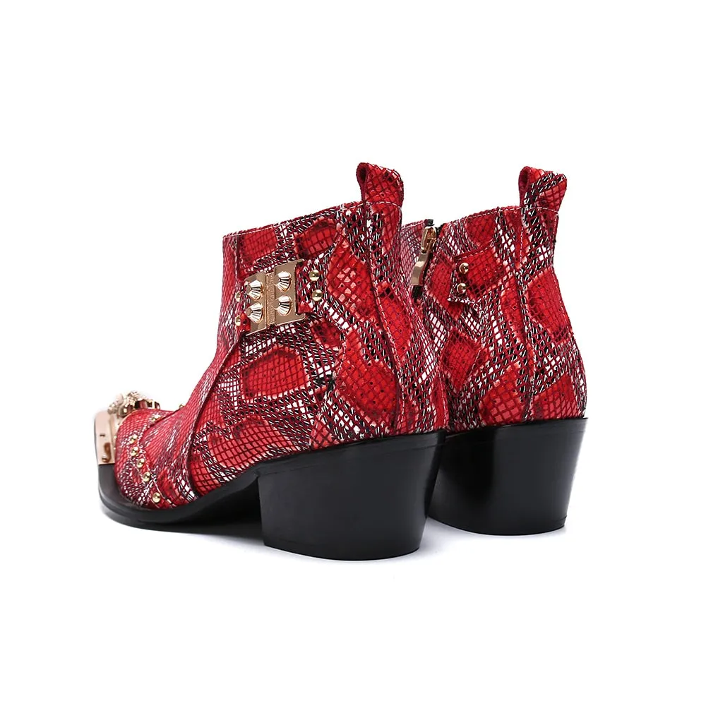 Winter Fashion Printing Men Ankle Boots Increase Heightening Party Dress Boots Genuine Leather Short Boots Male