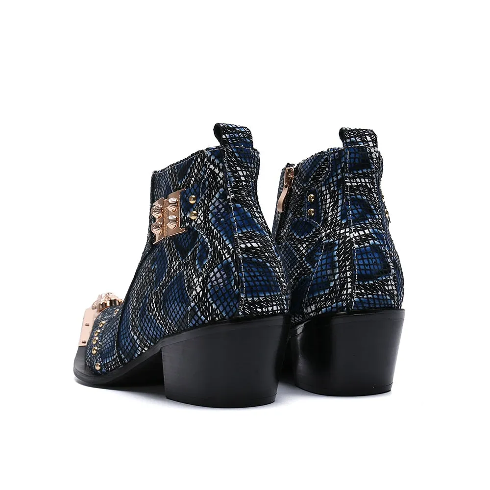 Winter Fashion Printing Men Ankle Boots Increase Heightening Party Dress Boots Genuine Leather Short Boots Male