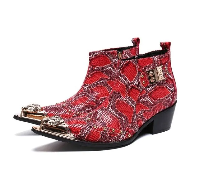 Winter Fashion Printing Men Ankle Boots Increase Heightening Party Dress Boots Genuine Leather Short Boots Male