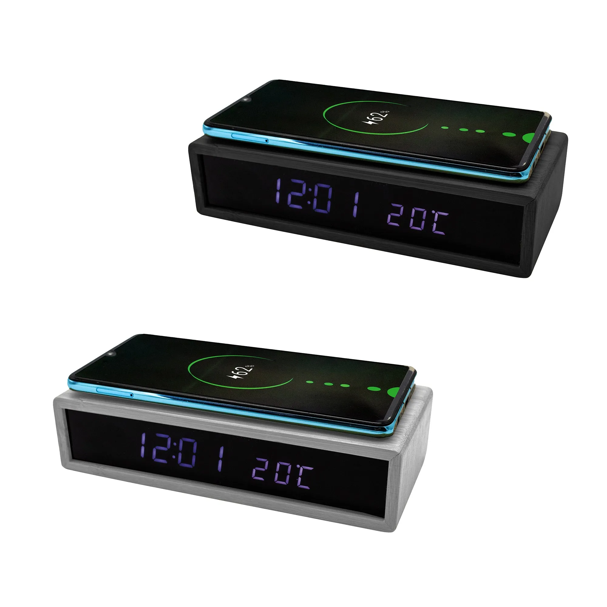 Wireless Charger Clock with LED Clock for iPhone and Samsung Galaxy, Wooden Digital Alarm Clock Charging Station